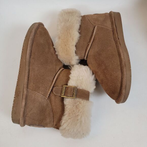 BEARPAW ABBY HICKORY Women mini boots short fleece Sherpa buckle slip on shoes - Picture 4 of 11
